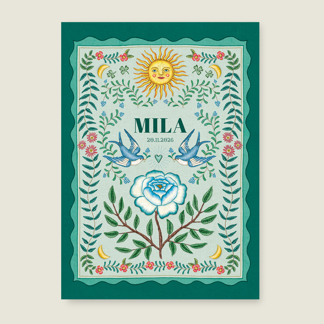 Print Sparrow birds green - Story of July