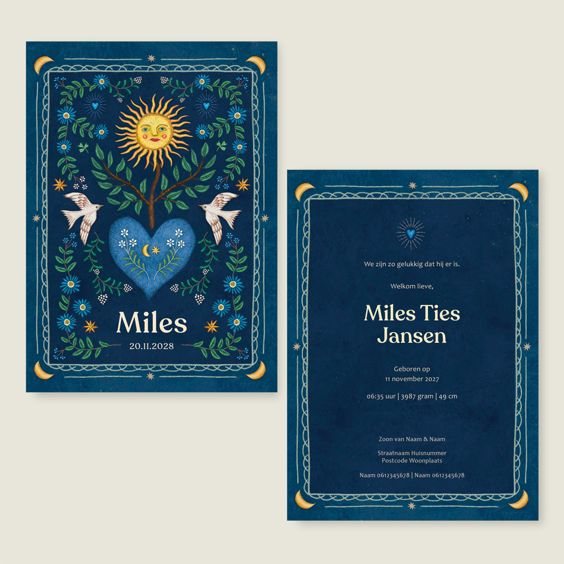 Sample Heart Bird Dark Blue