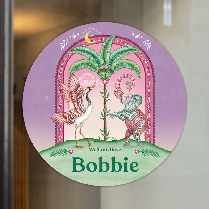 Raamsticker Crane Bird & Elephant Purple - Story of July