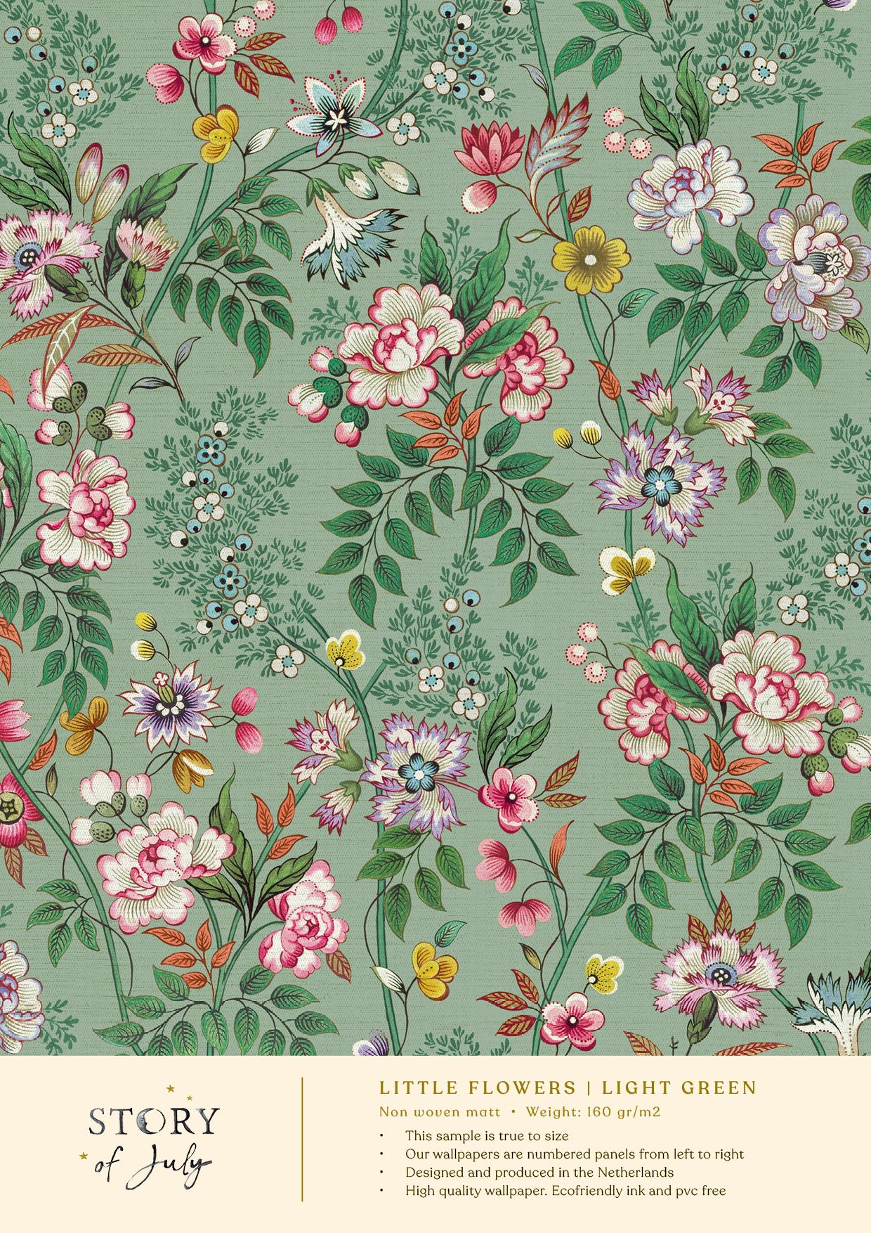 Behangsample Little Flowers Lightgreen