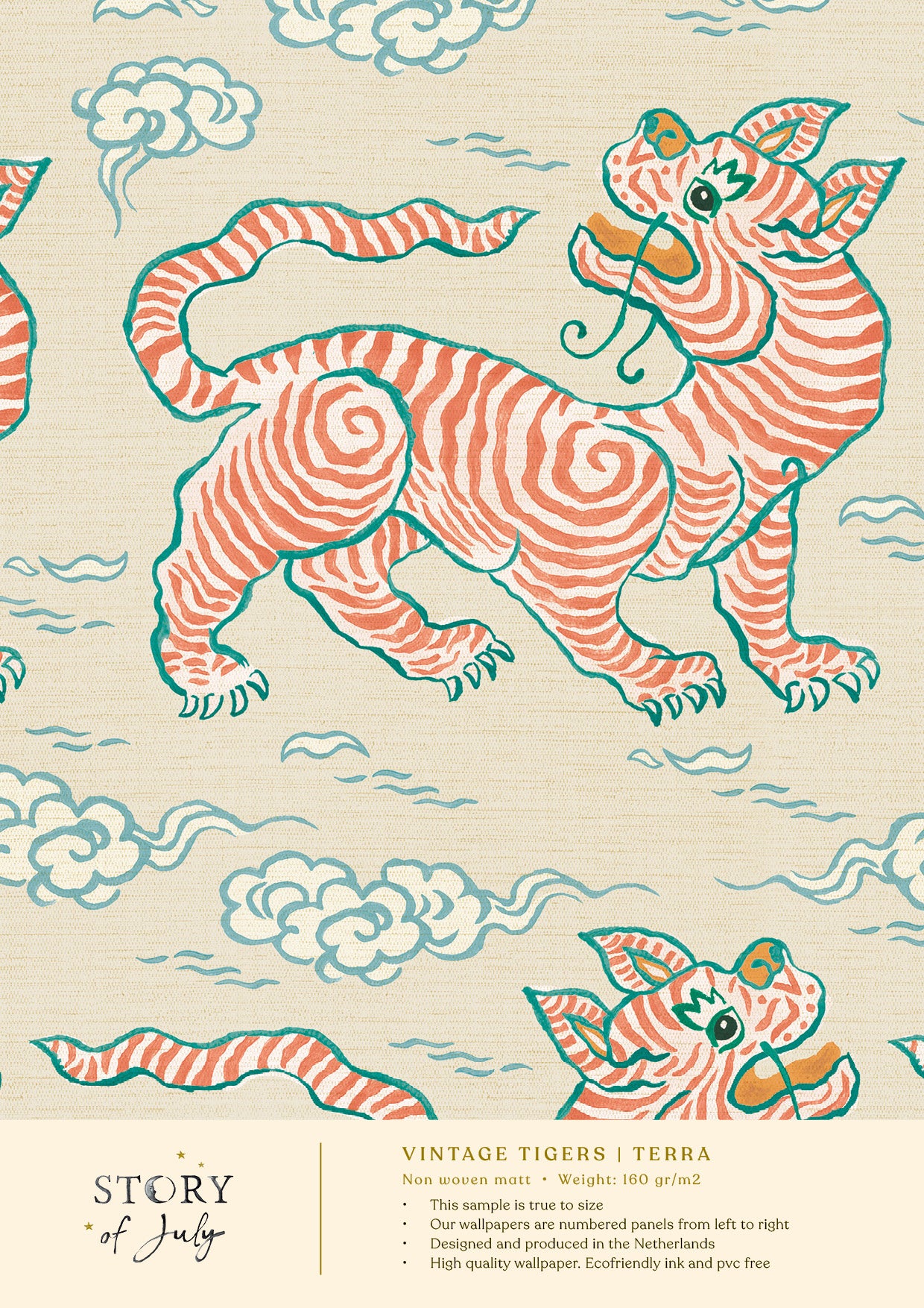 Behangsample Vintage Tigers Terra