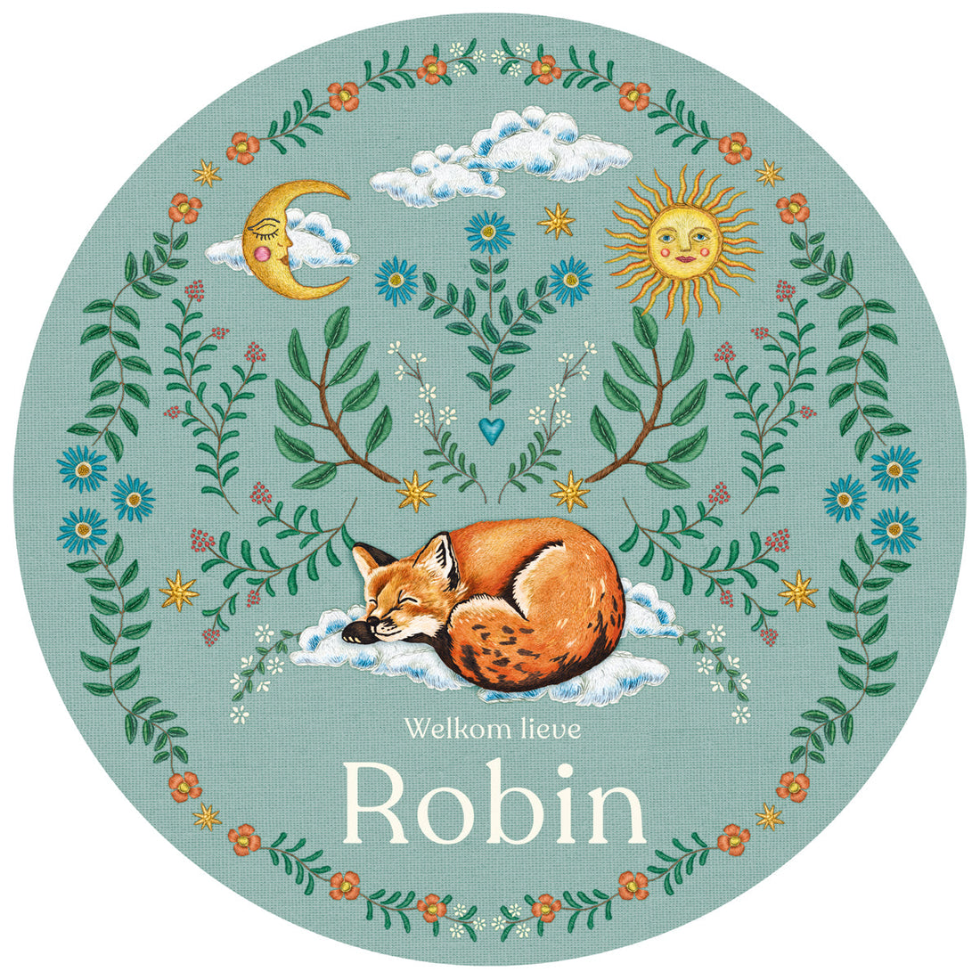 Raamsticker Embroider Fox Green - Story of July