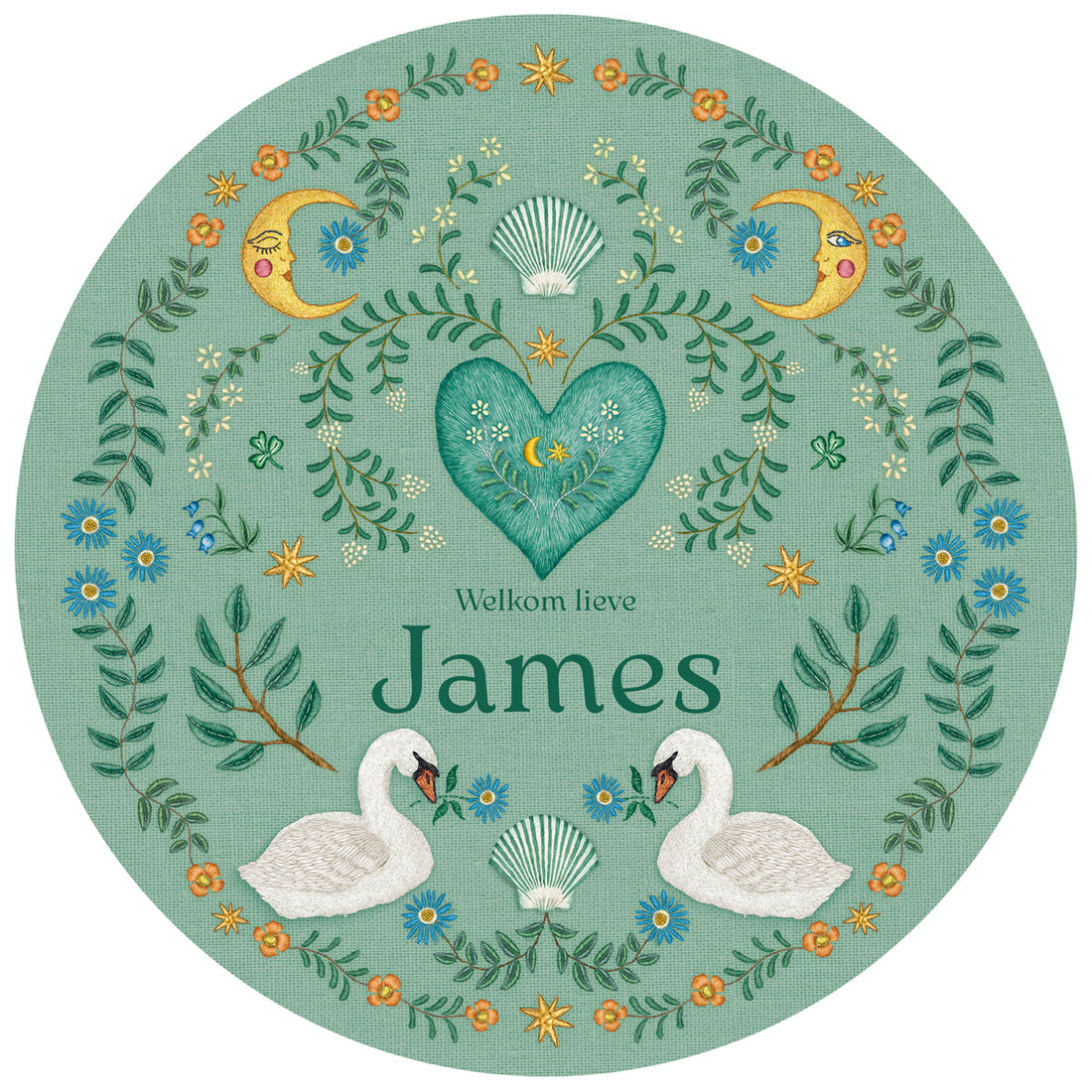 Raamsticker Embroider Swan Green - Story of July