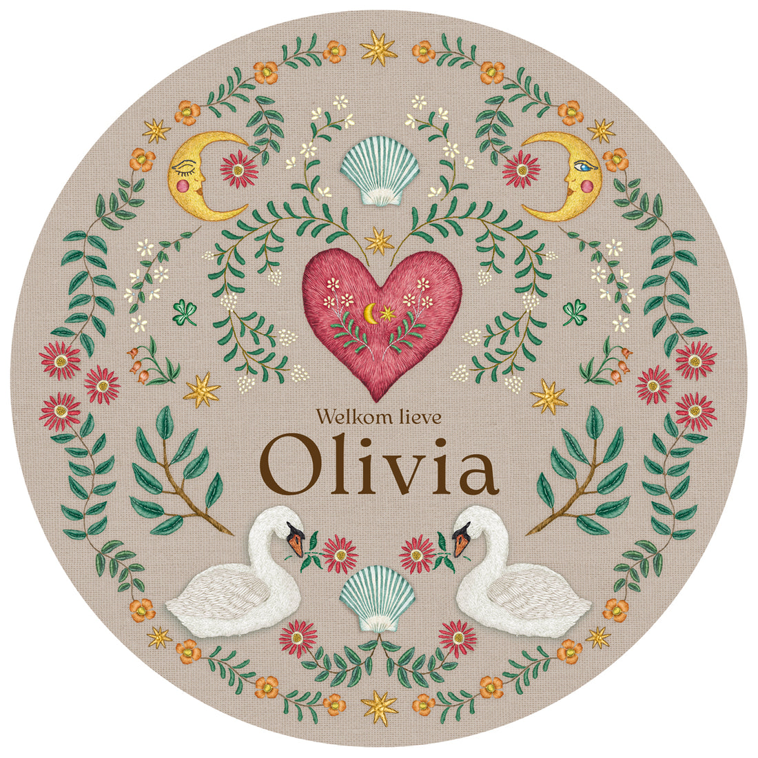 Tuinbord Embroider Swan Khaki - Story of July