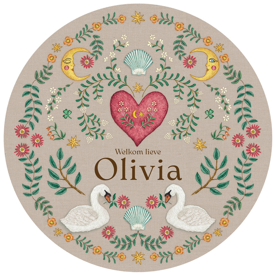 Raamsticker Embroider Swan Khaki - Story of July