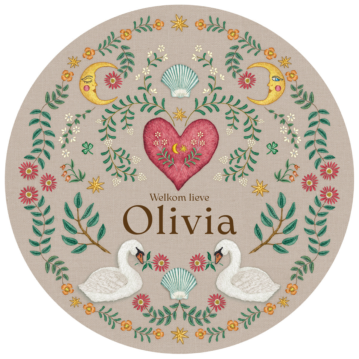 Raamsticker Embroider Swan Khaki - Story of July