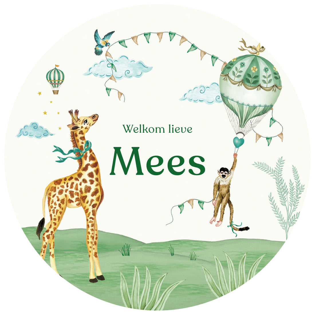 Raamsticker Monkey & Giraffe Green - Story of July