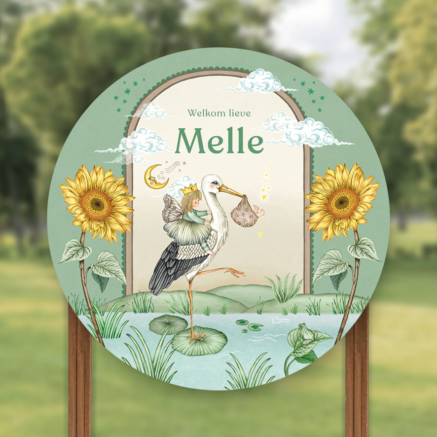 Tuinbord Stork & Baby Sister - Story of July