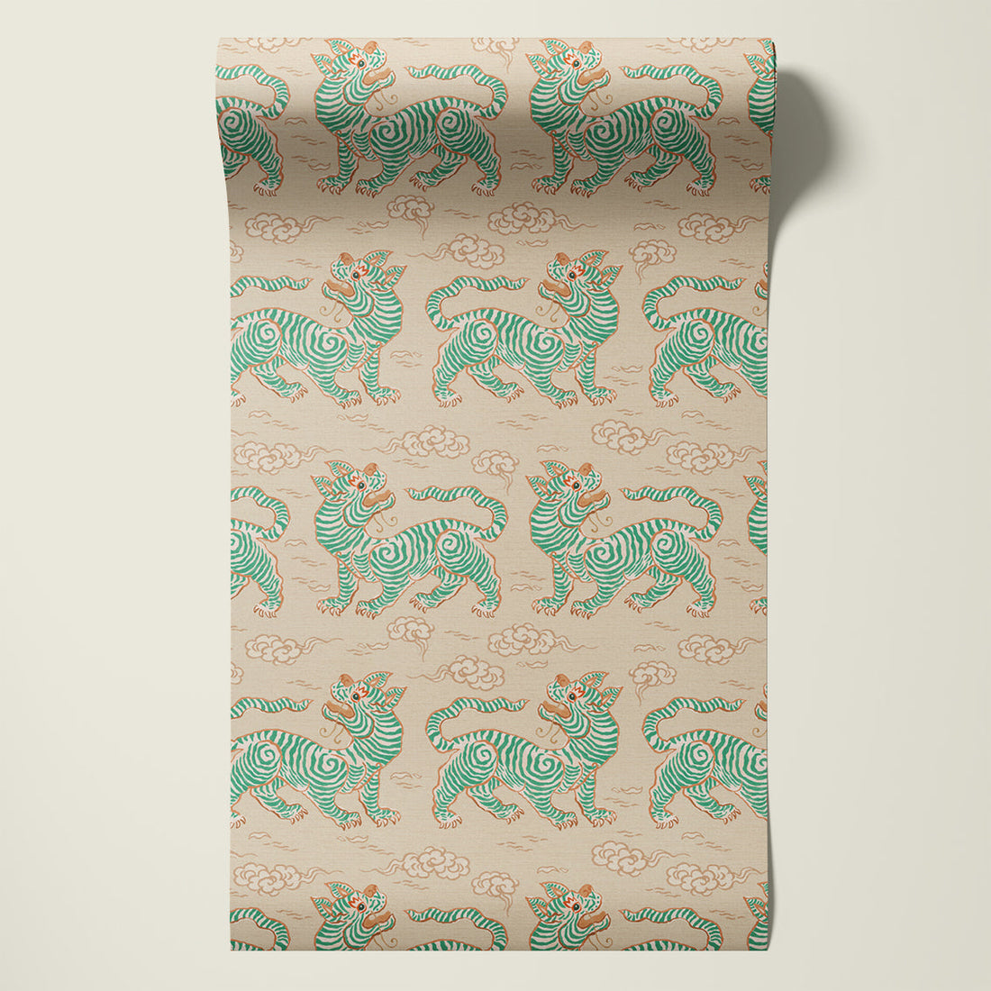 Behangsample Vintage Tigers Green