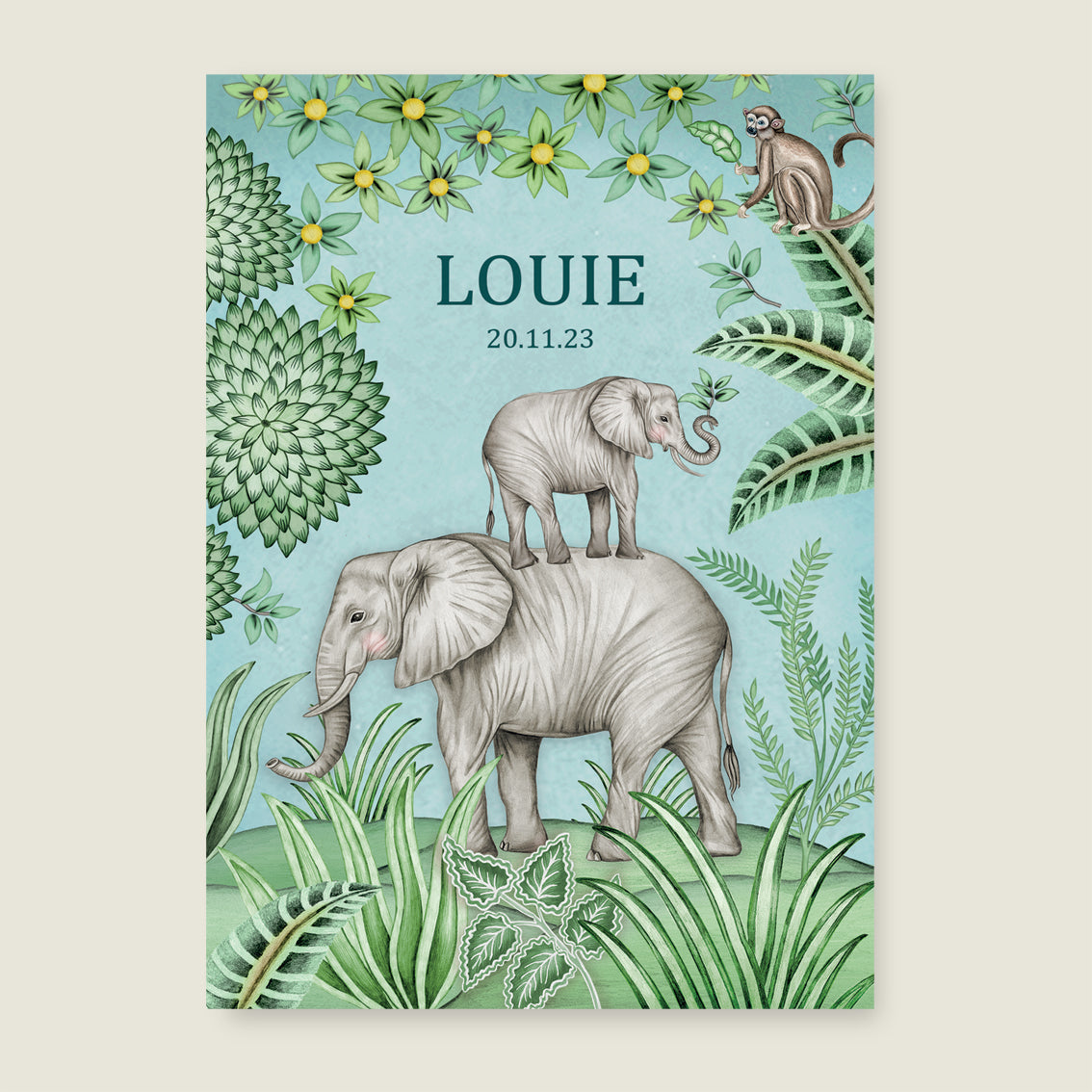 Print Cute elephant light blue - Story of July