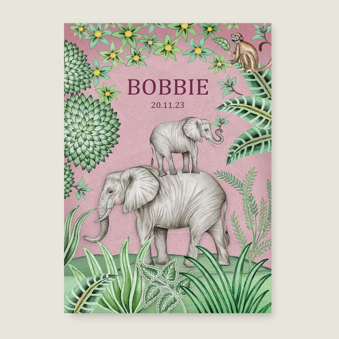 Print Cute elephant light pink - Story of July