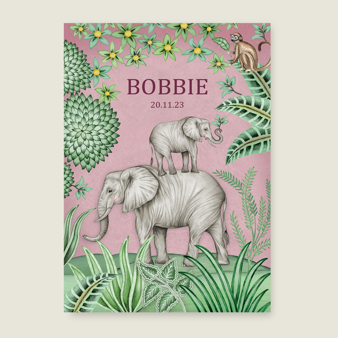 Print Cute elephant light pink - Story of July
