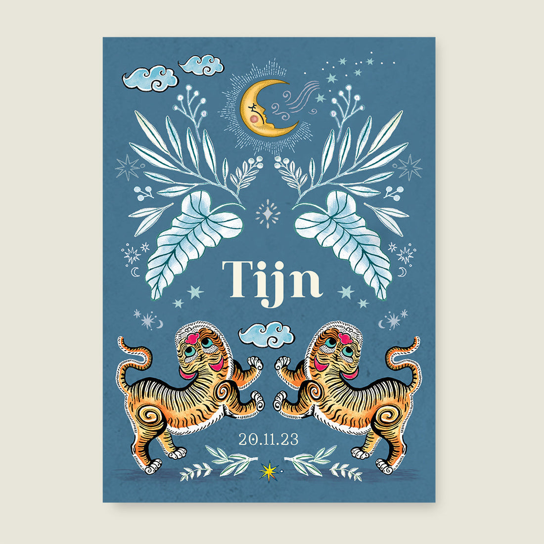 Print Two pretty tigers blauw - Story of July