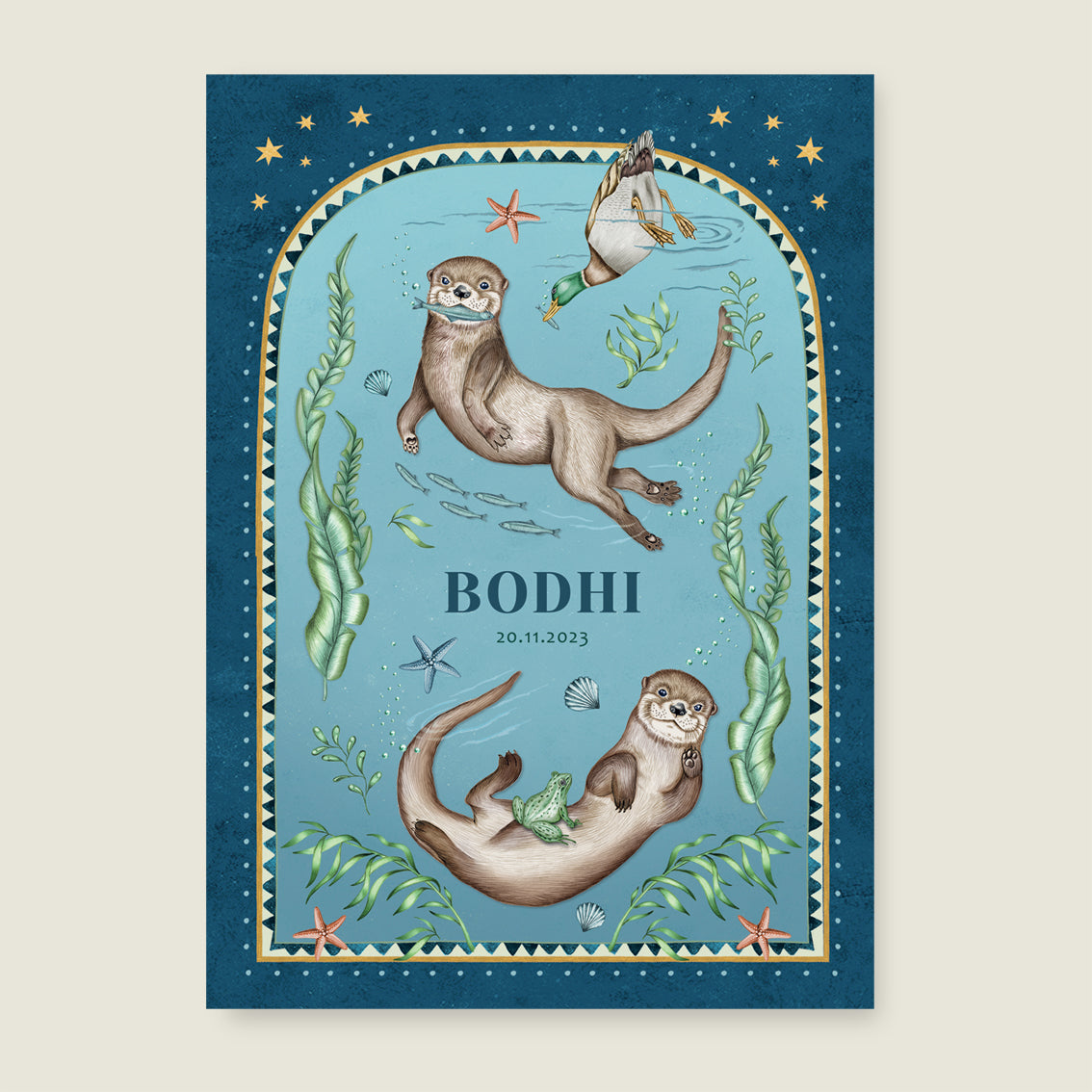 Print Cheeky otters blue - Story of July