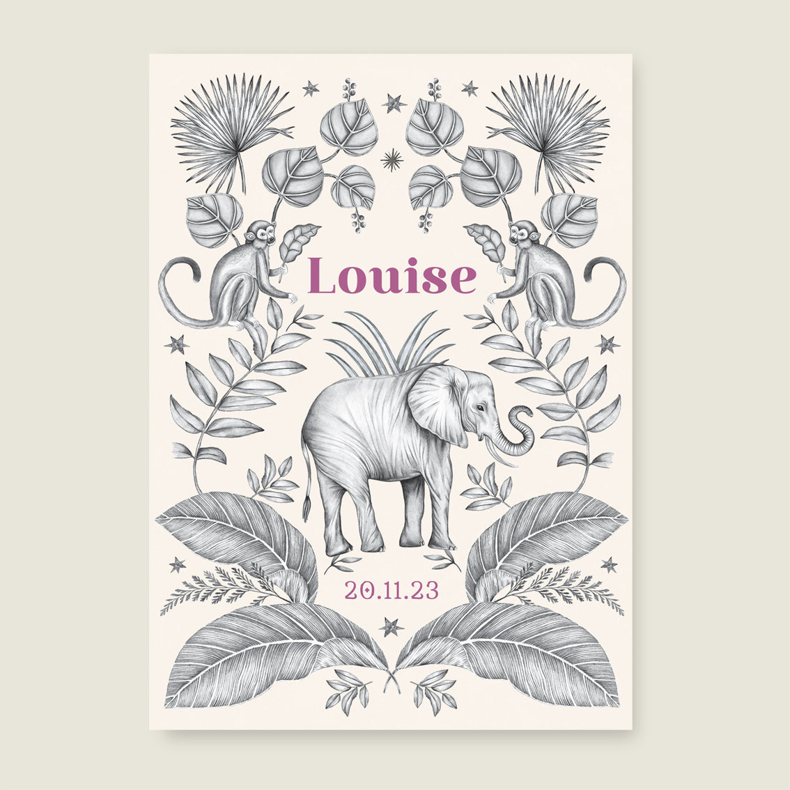 Print Elephant and the monkey offwhite - Story of July