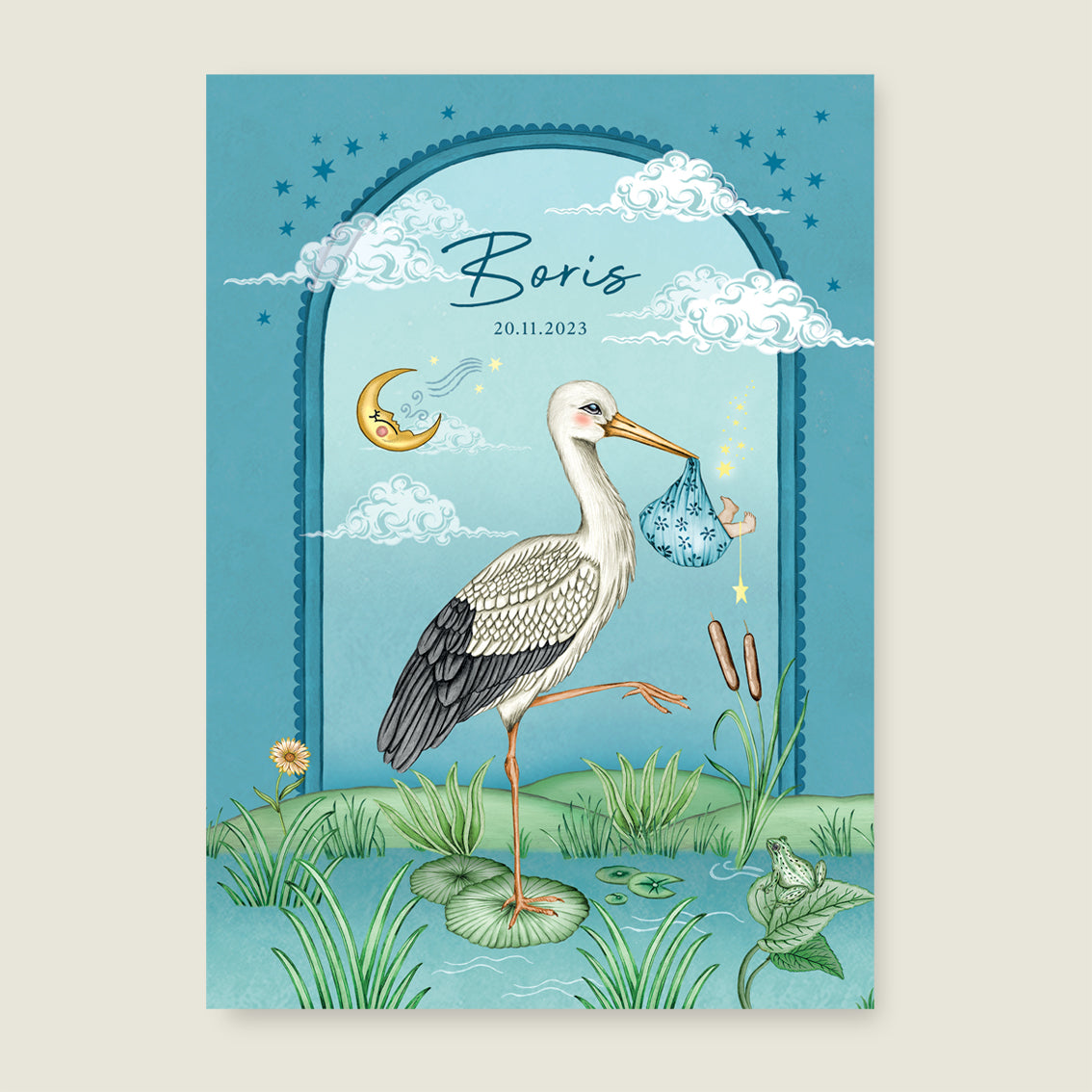 Print Stork and baby Blue - Story of July