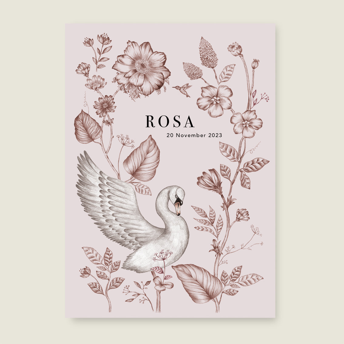 Print Swan Flowers Pink - Story of July