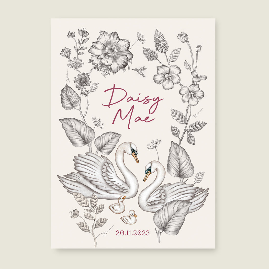 Print Swan flowers family offwhite - Story of July