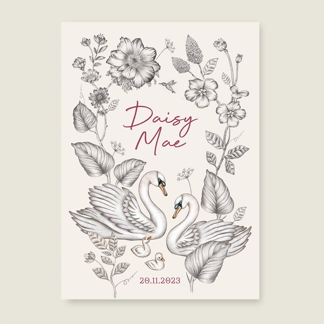 Print Swan flowers family offwhite - Story of July