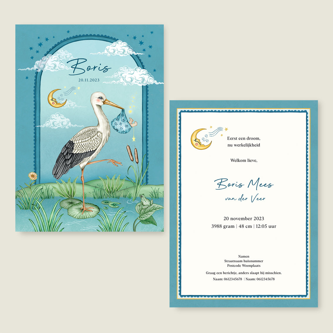 Print Stork and baby Blue - Story of July