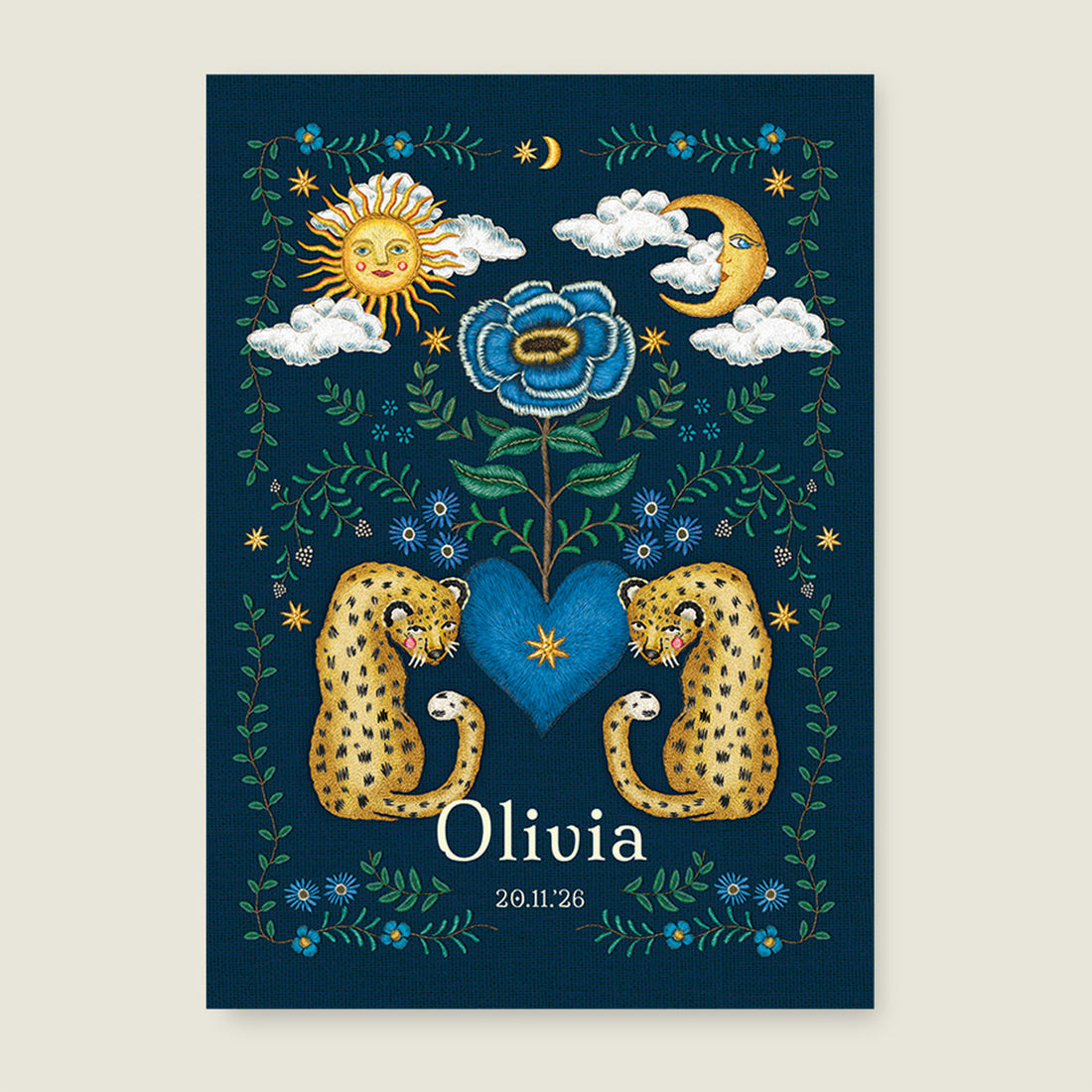 Sample Embroider Panter Flower Blue - Story of July