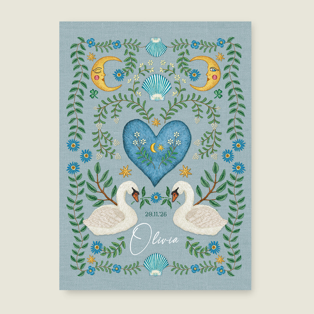 Embroider Swan Heart Blue - Story of July