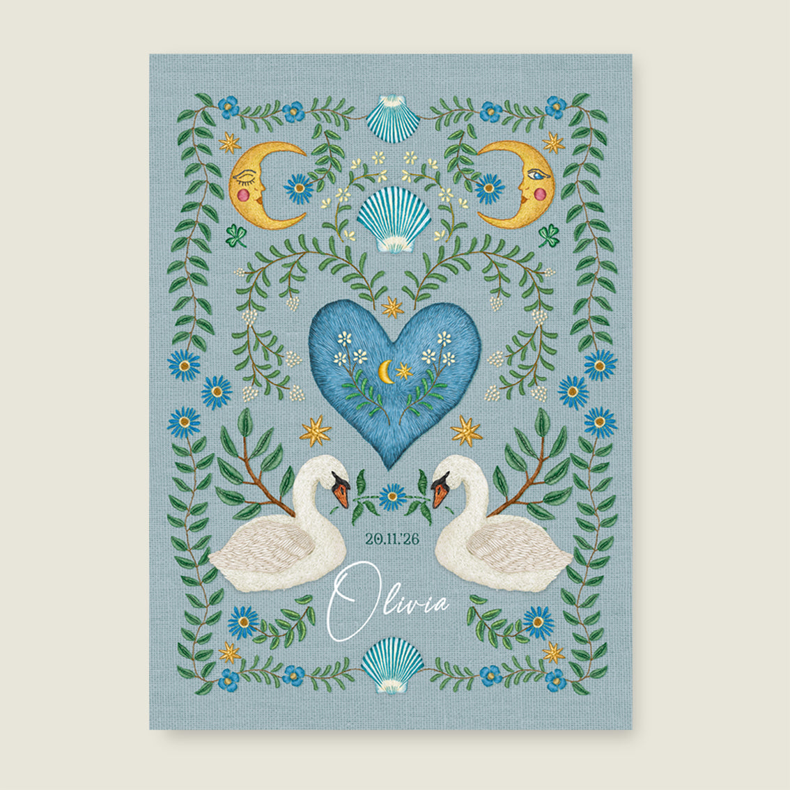 Embroider Swan Heart Blue - Story of July