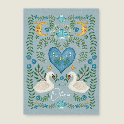 Embroider Swan Heart Blue - Story of July