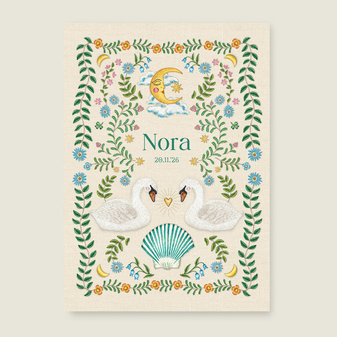 Print Embroider swan offwhite - Story of July