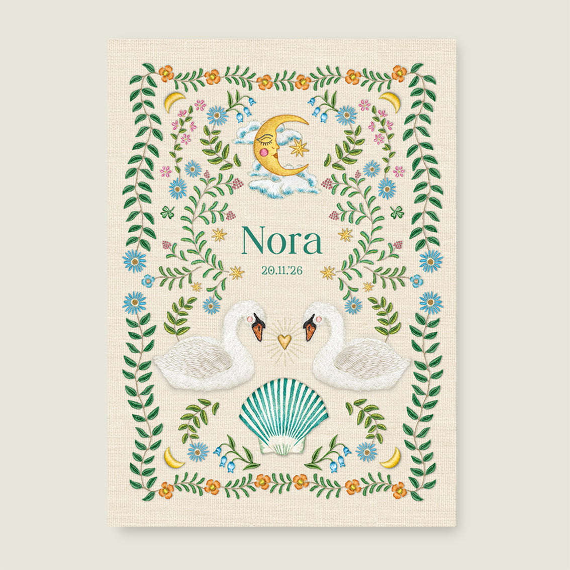 Print Embroider swan offwhite - Story of July