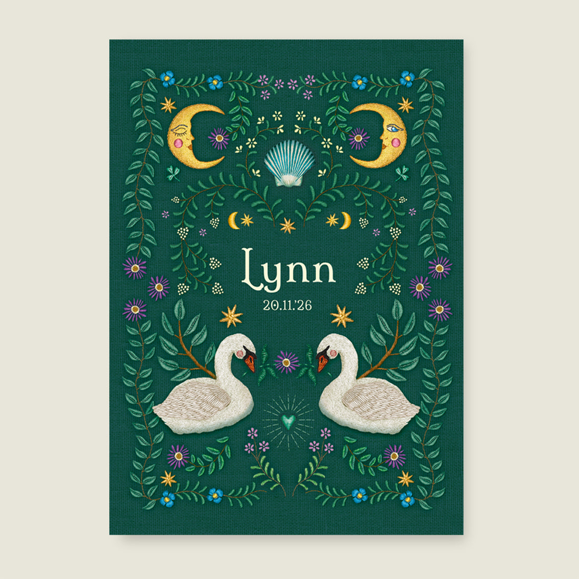 Embroider Swan Heart Darkgreen - Story of July