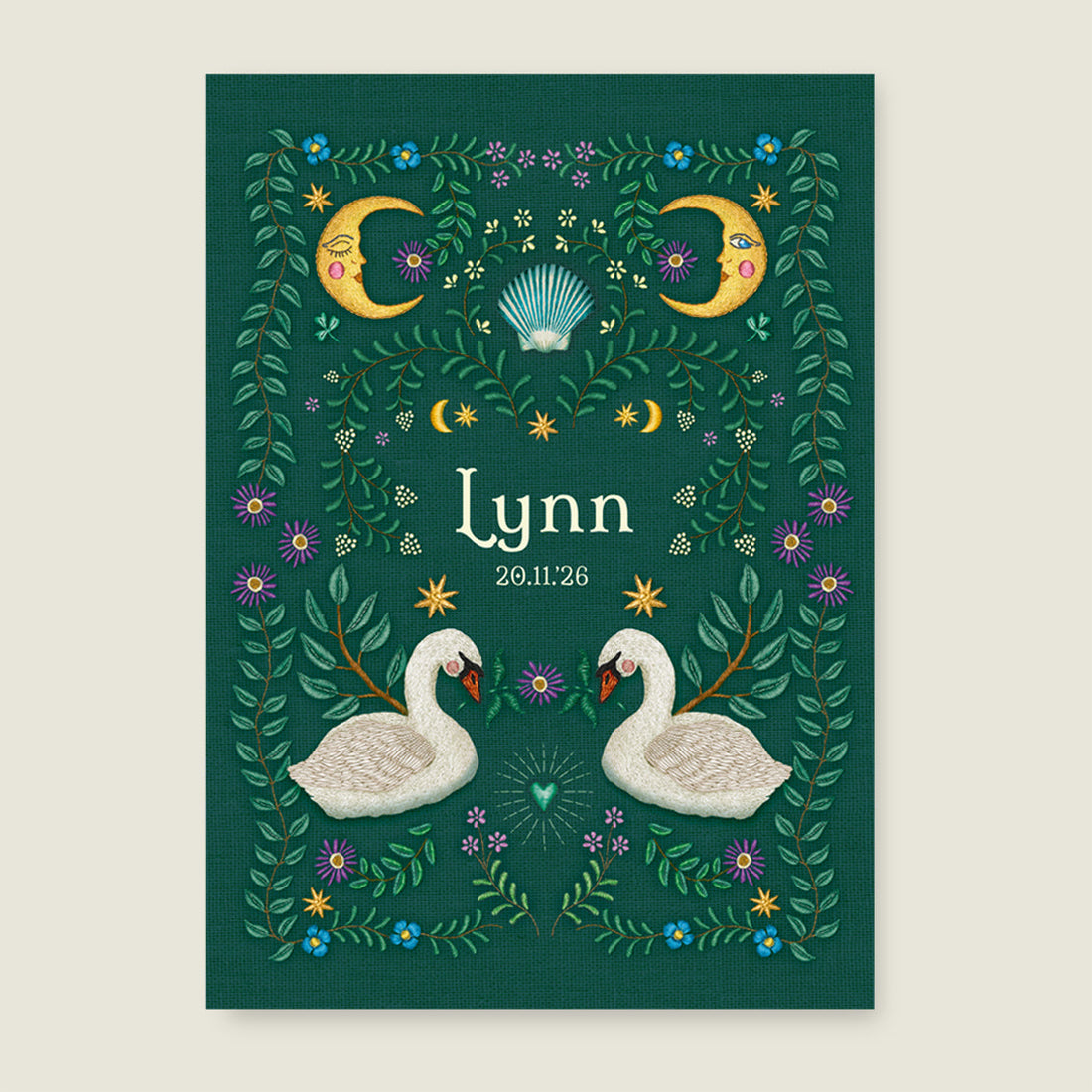 Sample Embroider Swan Heart Darkgreen - Story of July