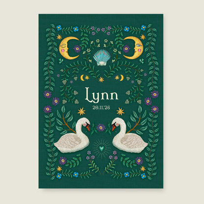 Sample Embroider Swan Heart Darkgreen - Story of July