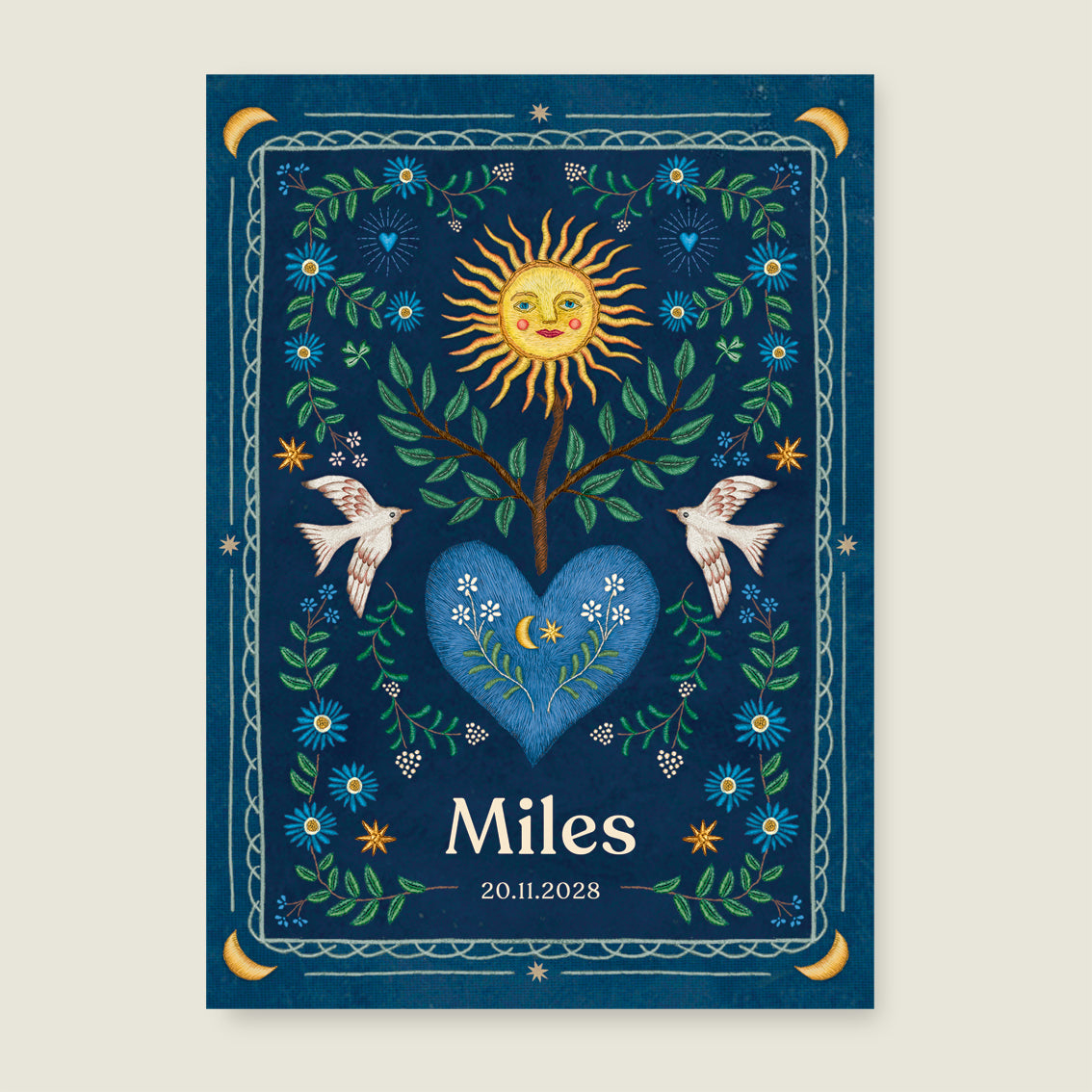 Print Heart Bird Dark Blue