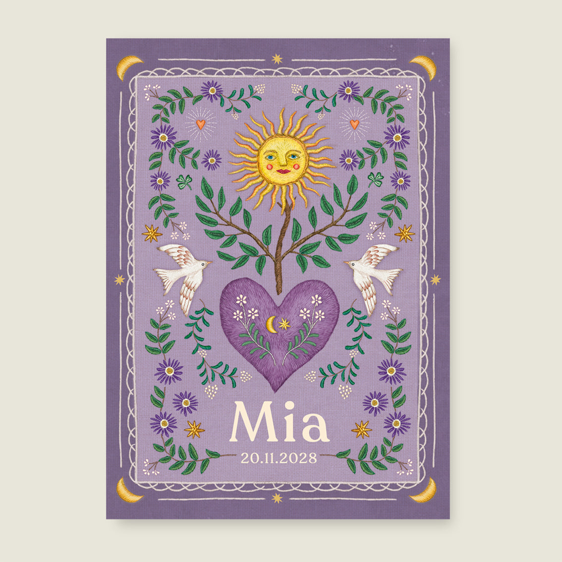 Sample Heart Bird Paars