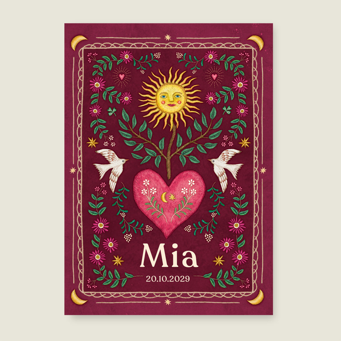 Print Heart Bird Red