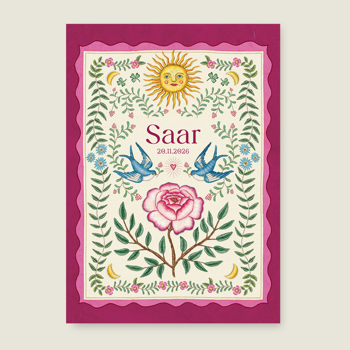 Print Sparrow birds pink - Story of July