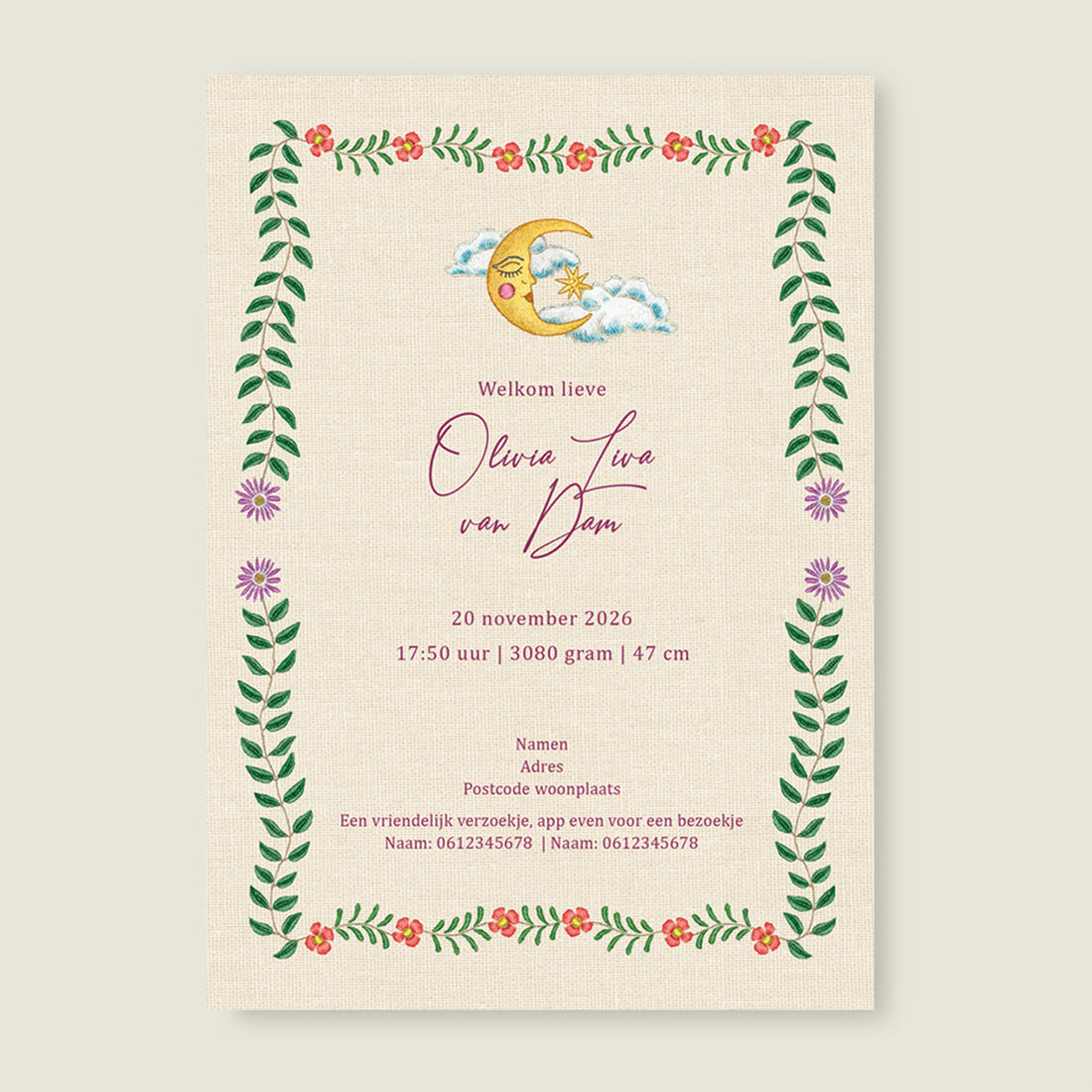 Sample Embroider Swan Heart Paars - Story of July