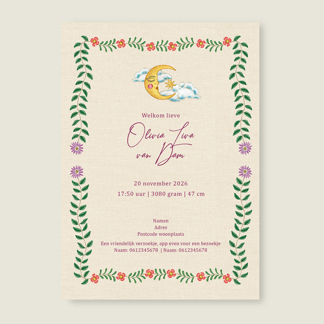 Sample Embroider Swan Heart Paars - Story of July