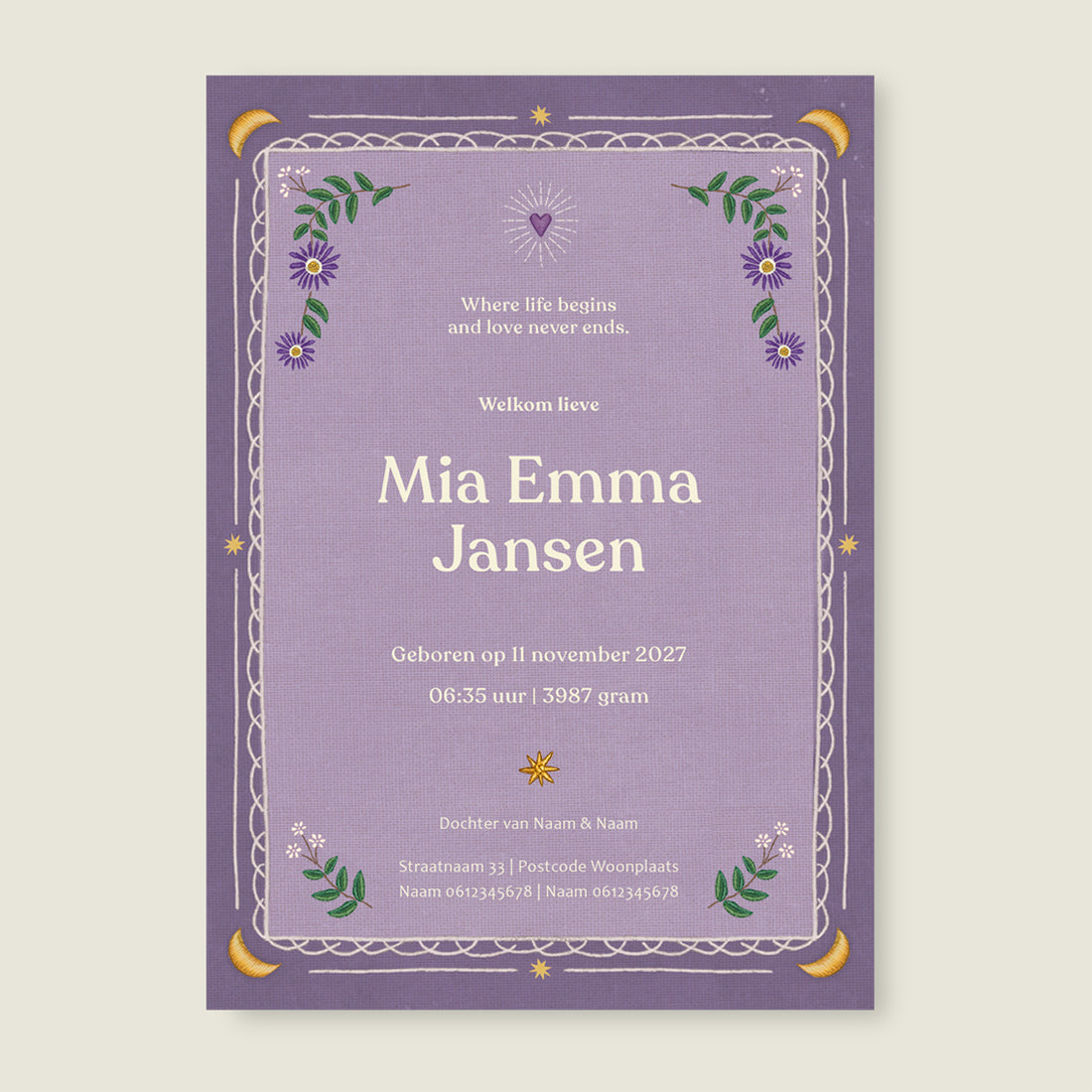 Sample Heart Bird Paars