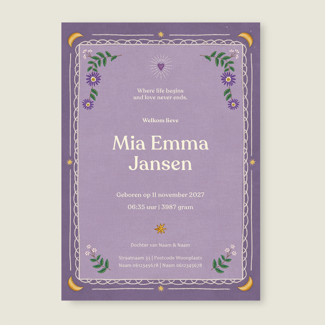 Sample Heart Bird Paars