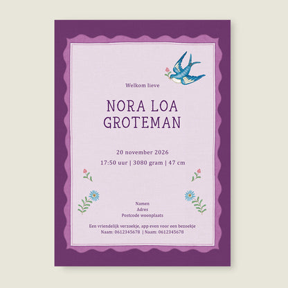 Sample Sparrow Birds Purple - Story of July