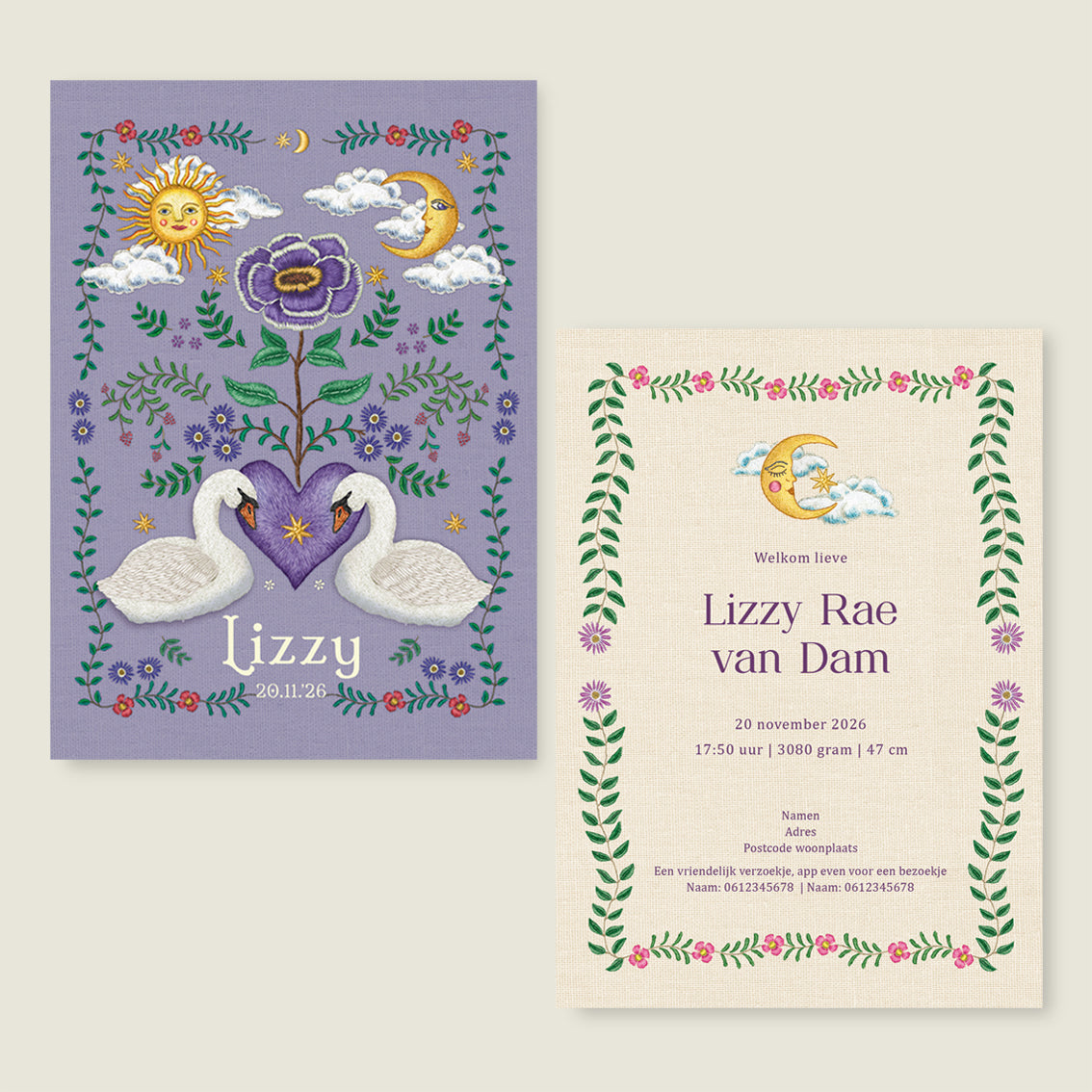 Sample Embroider Flower Swan Lila - Story of July