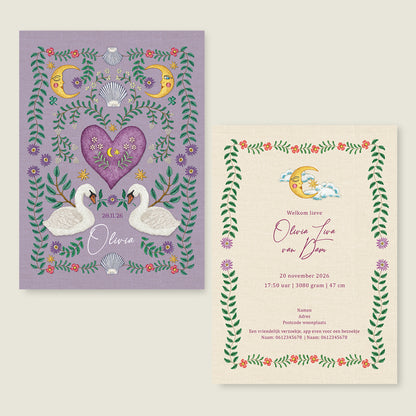 Embroider Swan Heart Paars - Story of July