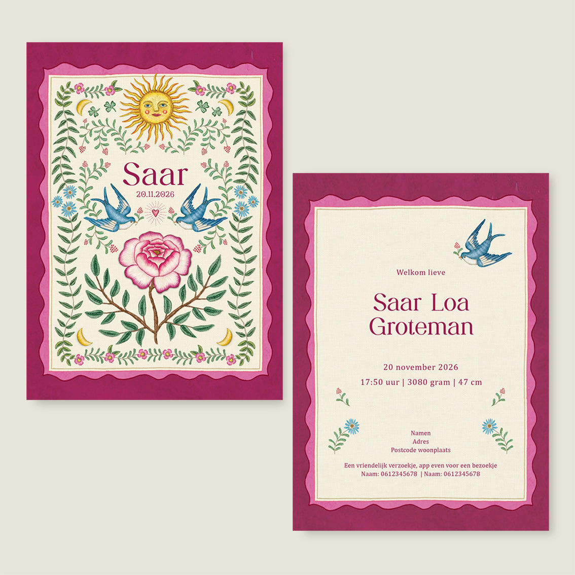 Sample Sparrow Birds Pink - Story of July