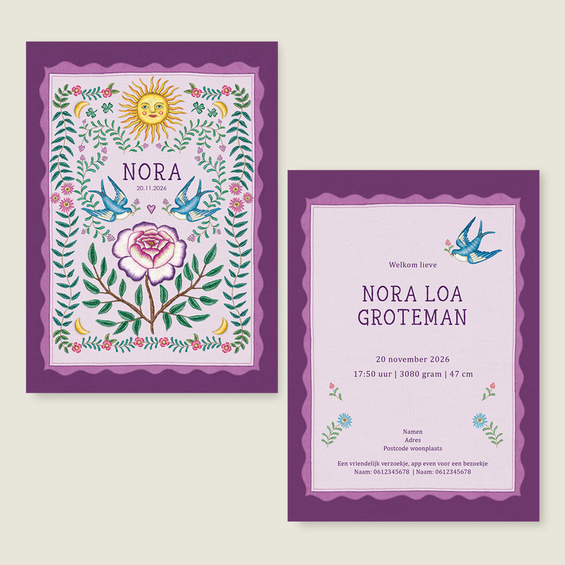 Sample Sparrow Birds Purple - Story of July