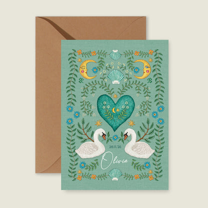 Embroider Swan Heart Light Green - Story of July