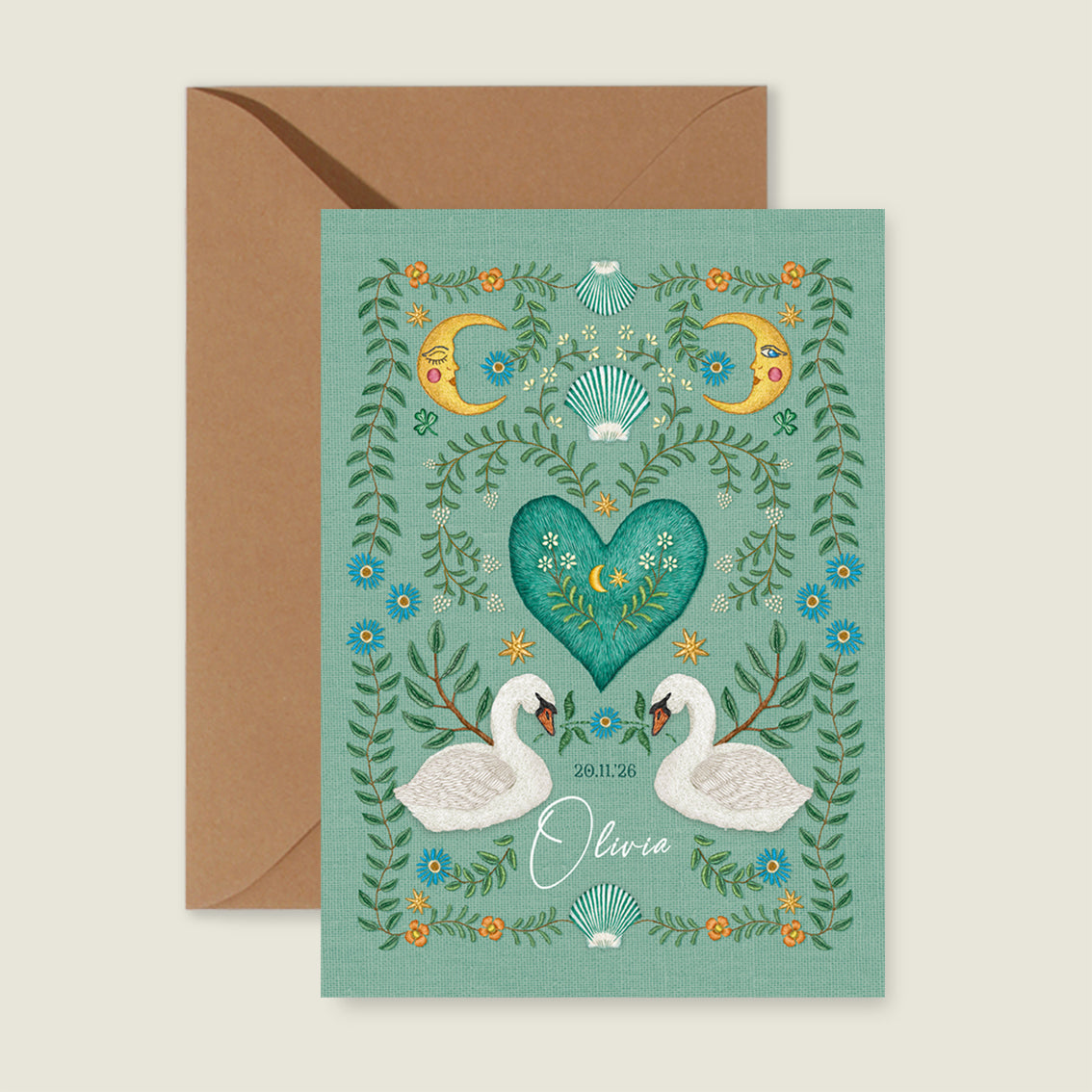 Sample Embroider Swan Heart Light Green - Story of July