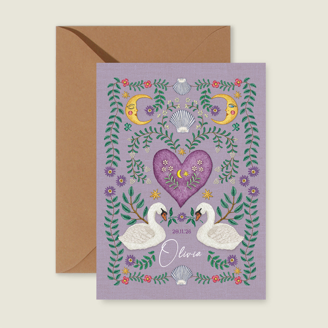 Embroider Swan Heart Paars - Story of July