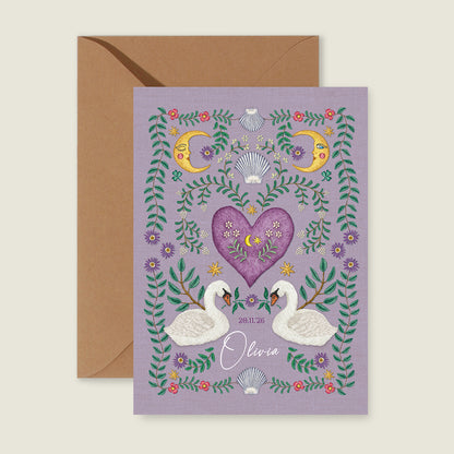 Embroider Swan Heart Paars - Story of July